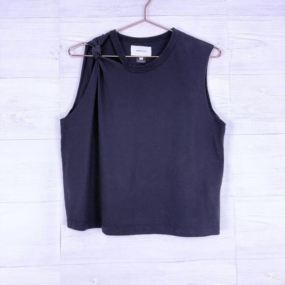 Current Elliot Shoulder Twist Knot Tank Top Size 0 Black Boxy Oversized Goth - Picture 12 of 13